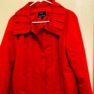 Dennis basso red pleated zip front jacket